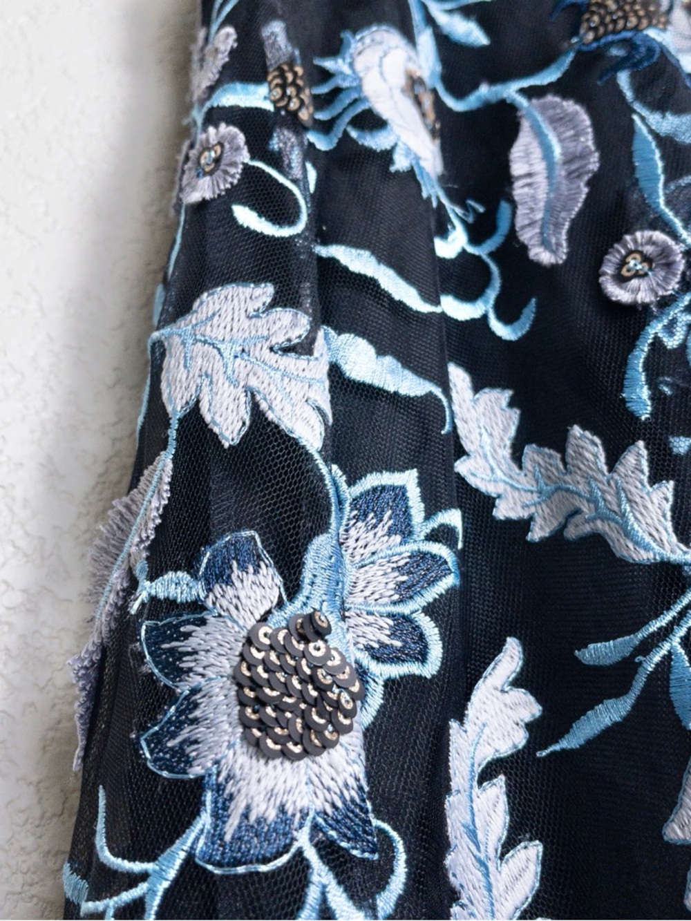 NWT Sandro Floral Embroidered Midi Dress 2 Black Blueshine Mesh Sheer Sleeveless - Picture 7 of 14